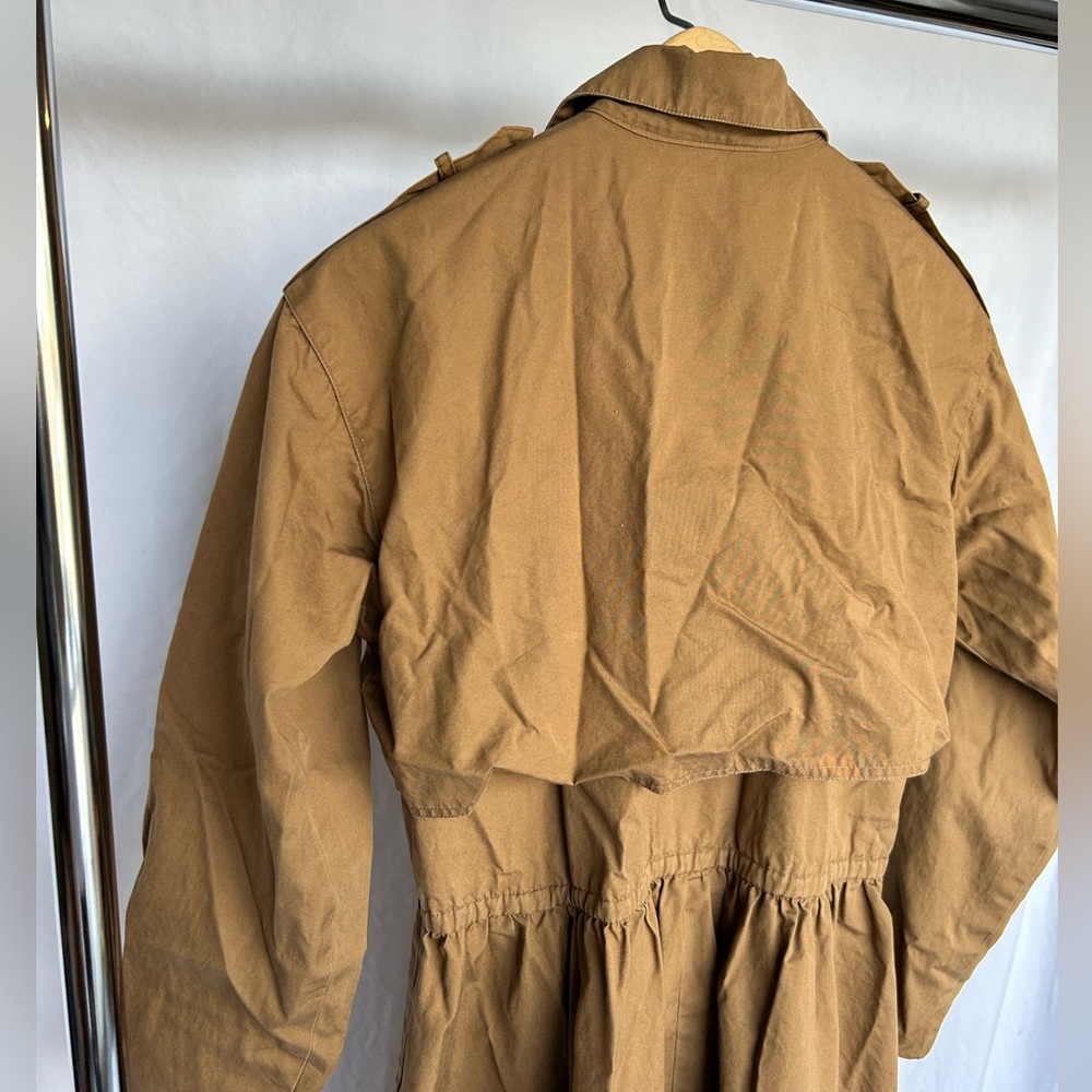 Vintage 1980’s Brown Cotton Trench Long Sleeved Dress With Elastic Waist sz 10 - Picture 9 of 9